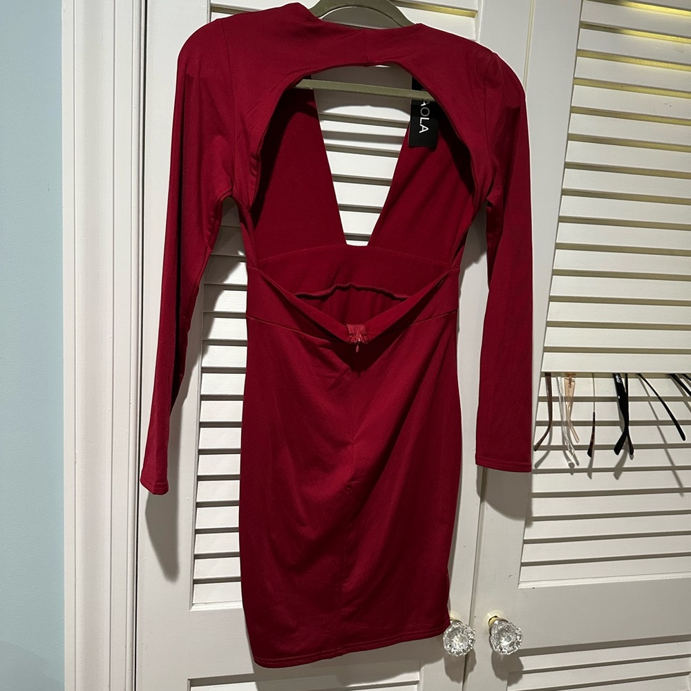 Long Sleeve Red Bodycon Open Back Red Dress